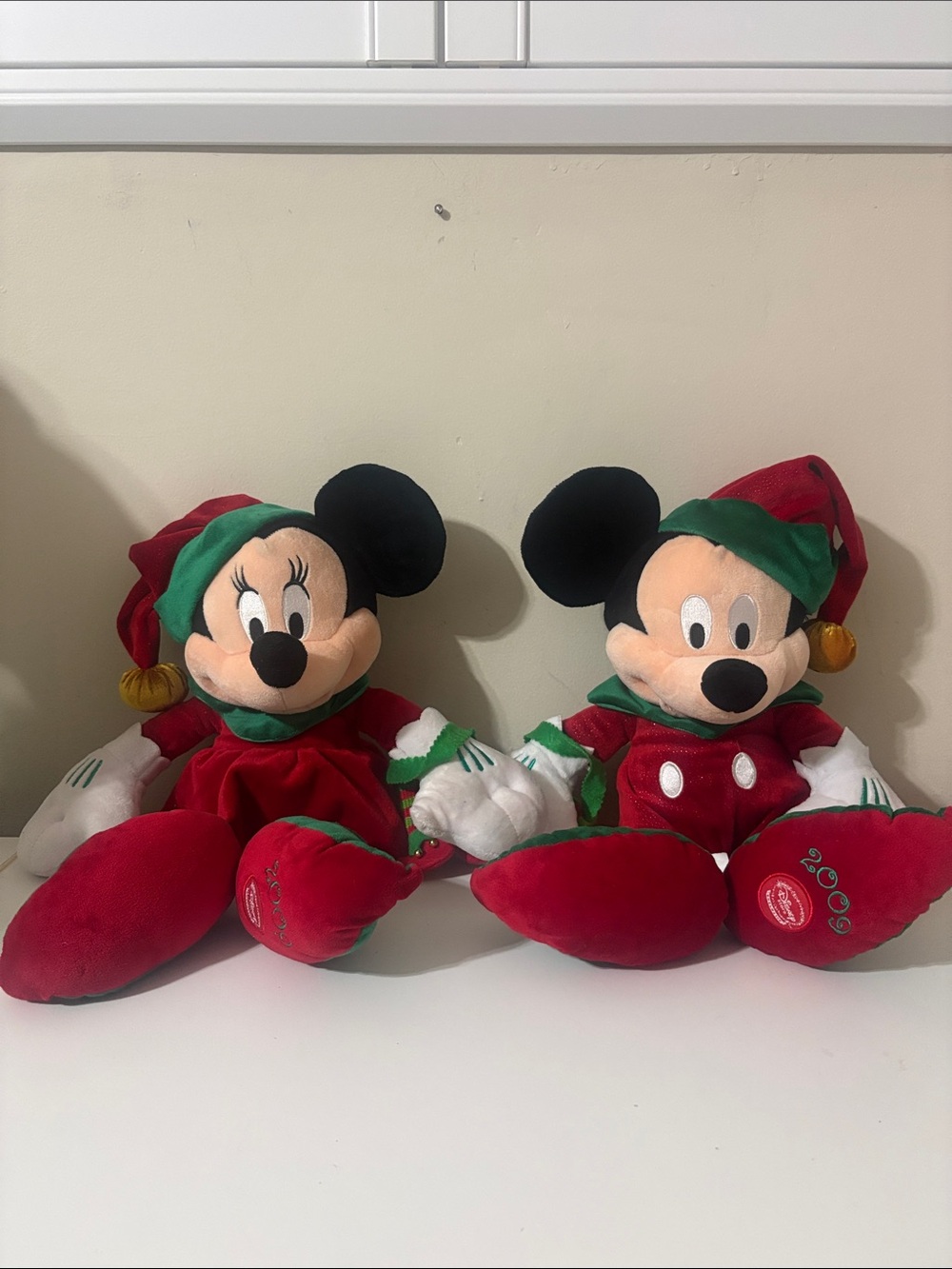 Disney Mickey and Minnie Holiday Elf Plush Duo- With little elf bag